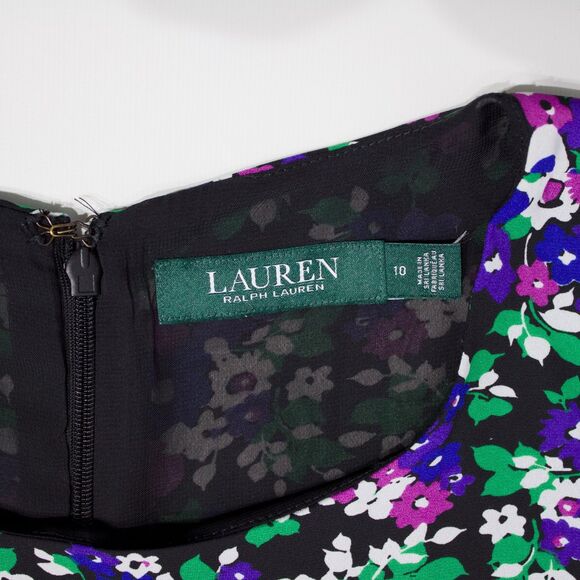 Lauren Ralph Lauren Georgette Cap Sleeve A-Line Floral Dress Women Size 10 (A6) - Picture 10 of 16